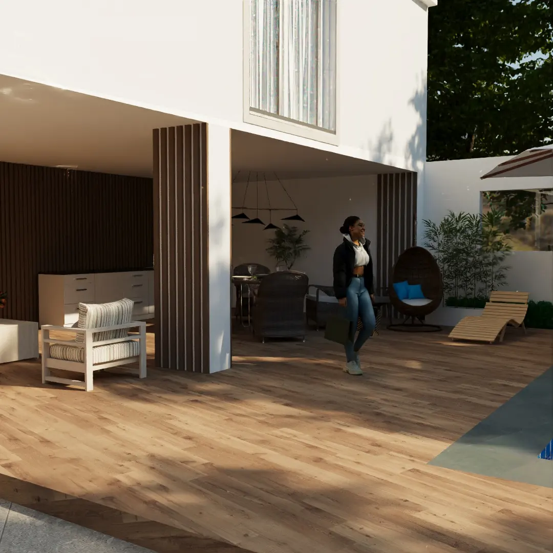 Deck e zona de estar exterior do projeto SF